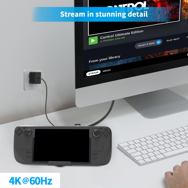 Hubhållare TV Basstativ Dockningsstation Fäste för Steam-Deck Dual USB RJ45 Ethernet HDMI-kompatibel 4K 60HZ Type-C