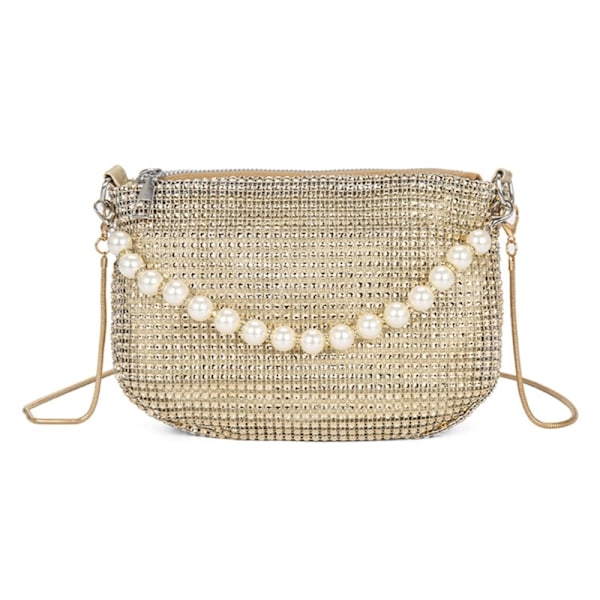 Crossbody Taske Aftentaske Fest Banket Taske Rhinestone Pearl Håndtaske Gold