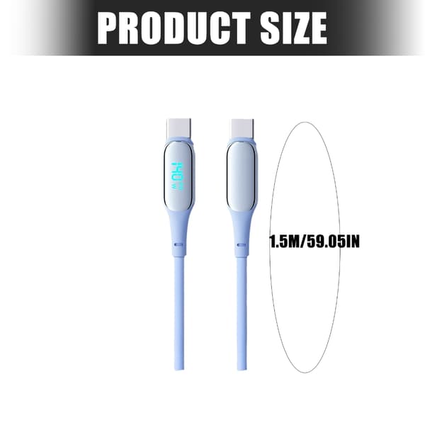 140W Digital Strømvisning USB C-kabel for bærbar PC og telefon Hurtiglading Silikonledning