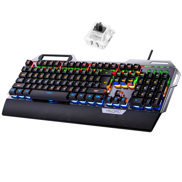 Mekaniskt speltangentbord i full storlek, ultratunt tangentbord med kabel, stänksäkert, full-Key Rollover, för perfekt för Windows