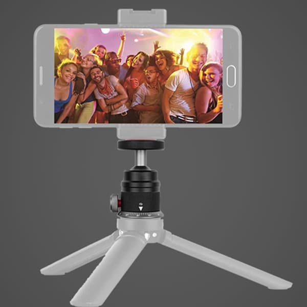 Kraftig kulehode i aluminium med sidelåseknapp for DSLR-telefontripoder