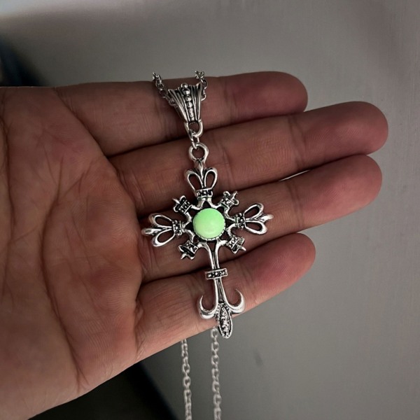 Cross hänge halsband självlysande sten Choker nyckelbenet kedja uttalande smycken Green