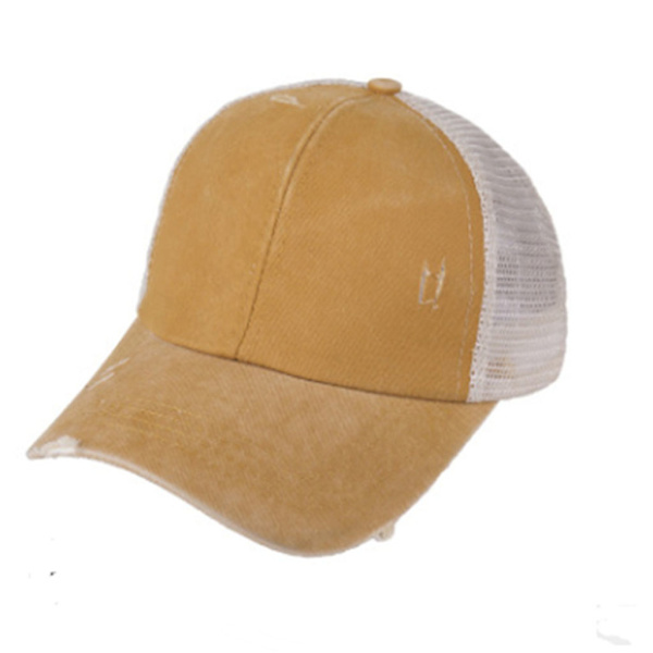 Lyse Latte-hatter for menn og kvinner, justerbar baseballcaps med netting for kjøring Yellow