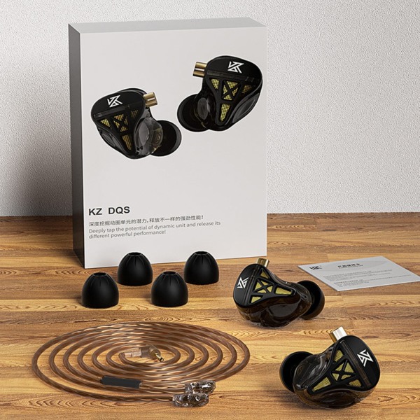 KZ-DQS 3,5 mm Plug- Hörlurar Dynamiskt ljud HIFI In-ear Mikrofon Trådbundna hörlurar Sport Gaming Headset Game Öronproppar A