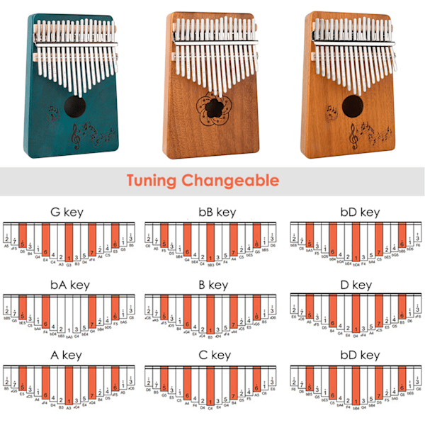 Træ Kalimba Instrument Bærbar 17 Tangenter Finger Piano Musikalsk Piano Værktøjer Wood Color Note