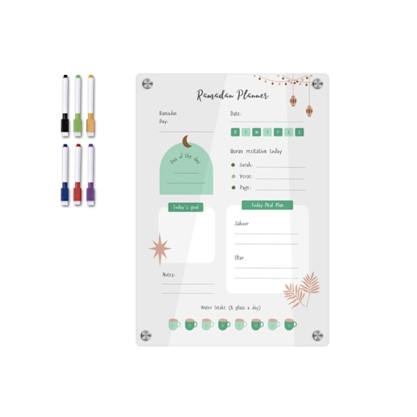 Viikkokalenterisuunnittelija akryylimagneettinen jääkaappi Ramadan Meal Planner muistiotaulu