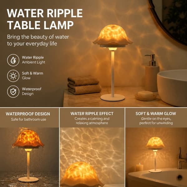 Dekorativ Liquid Design bordlampe med 4 hastighetsinnstillinger og søvnhjelpsfunksjon