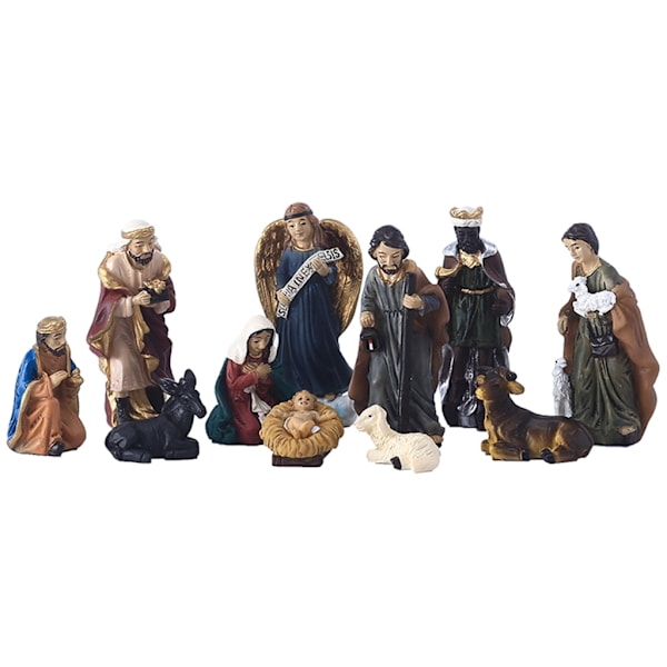 11 stk Julekrybbe Figursett Krybbe Hellig Familie Scene Miniatyr Ornament Borddekor for hjemmefest