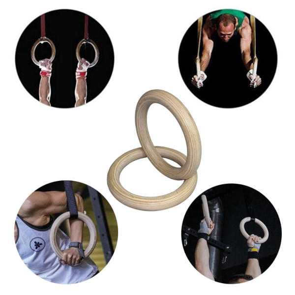 Heavy Duty Gym Training Ring Utrustning Gym Ringar, Trä Gymnastic Ringar för cross-träning träning, kroppsstyrka 32 mm