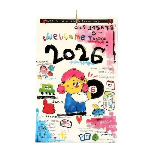 2026 Hængende Kalender Kunstneriske Skitser Klart Datosystem Generøs Note