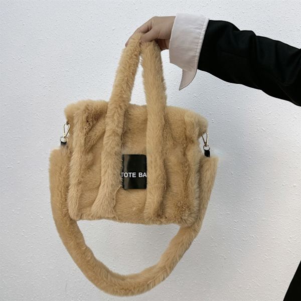 Damväskor Höst Vinter Axelväska Plysch Messenger Bag Top Handväska Handväska Camel