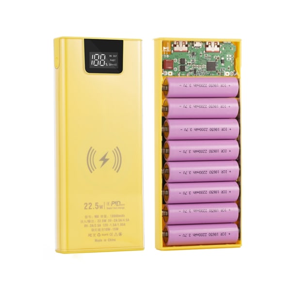 DIY Power Bank Boxes 8x18650 Batteri Case Metallskal 15W Trådlös laddningsversion Batteri ingår ej Grey