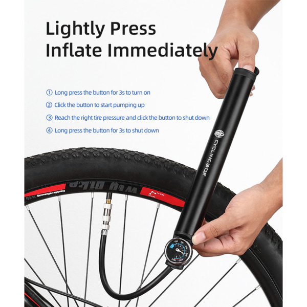 Universal amerikansk/franska specifikation elcykelpump med urtavla Bärbar Pålitlig kompakt cykelluftpump för landsvägscykel