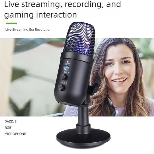 USB Gaming Mikrofon Kondensator Brusreducering Övervakning För Streaming