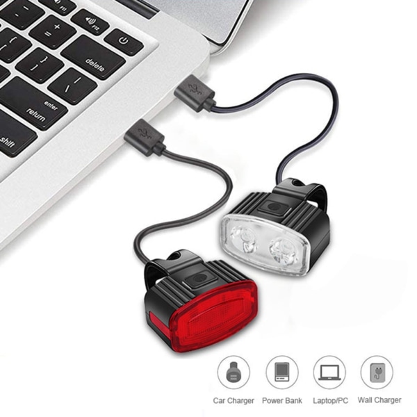 Cykelljus fram och bak USB uppladdningsbara cykelljus IPX4 vattentät cykelstrålkastare - lätt att installera för cykling White