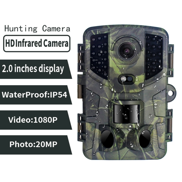 20 MP Trail Camera, 1080P Jaktkamera med infraröd sensor för övervakning av vilda djur 120° Detect Range Motion aktiverad