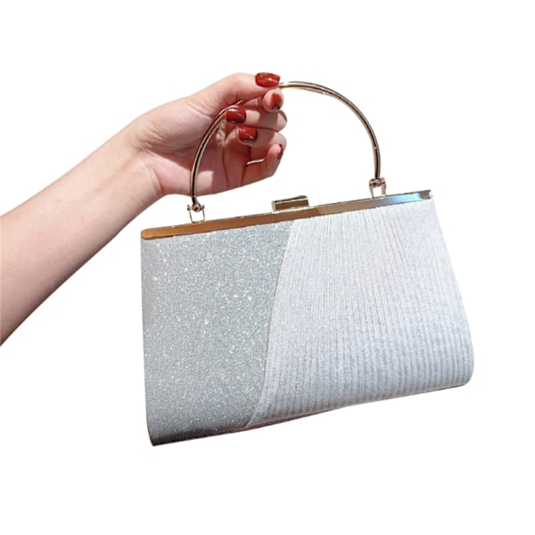 Kvinder plisseret aftentaske Glitter skuldertaske Fashion clutch pung til fest Silver