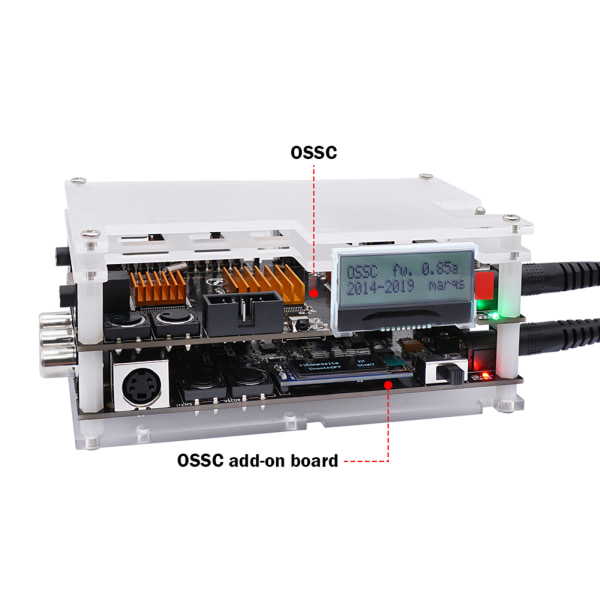 OSSC-tilläggskort med Scart hane till hane kabel DC splitterkabel 3,5 mm stereo hane huvud till Lotus hona huvud sladd