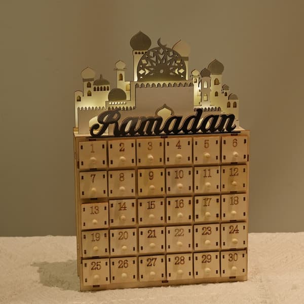 30 dagers Eid-adventskalender med Ramadan-lys skuff for islamsk feiring