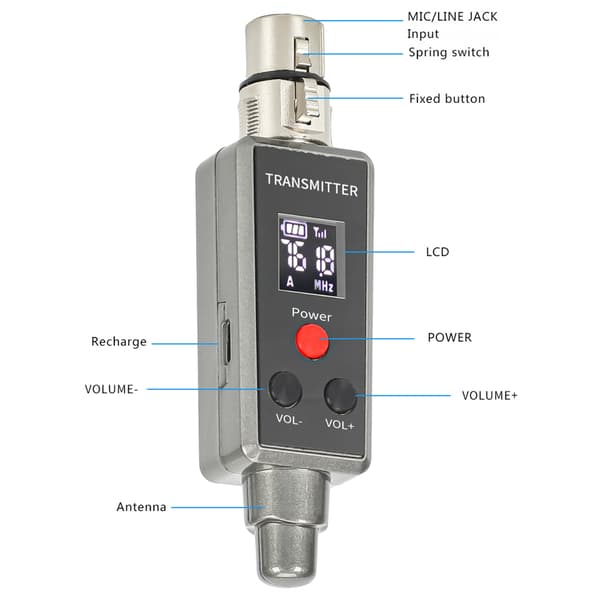 Trådløst mikrofonsystem 2,4 GHz trådløs mikrofonsender og -mottaker