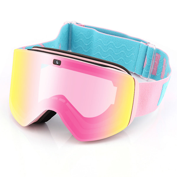 Magnetic Ski Goggles Snowboard Winter Snow Lens Double Layers Anti-fog Skiing Glasses UV for Protection Skating Eyewear Pink