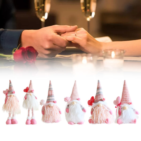 Alla hjärtans dag Gnome Plysch Ros Blomma Hjärta Skandinavisk Tomte Elf Dekorationer Svenska Gnomes Dvärgfigurer Bordsdekorationer null - 5212 pink