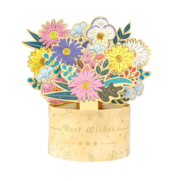 Färgglada blommor bukett tackkort för pop up födelsedagskort 3D handgjorda gratulationskort för kvinnor Mamma Mamma Fru