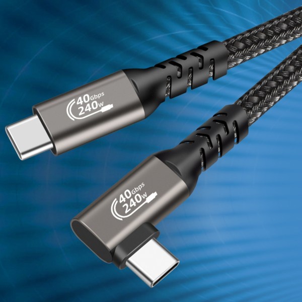 Vinklad typ C-kabel 8K-skärm, snabbladdning och datalinje Tålig aluminiumlegering, nylon sladd 240W48V5A 1m