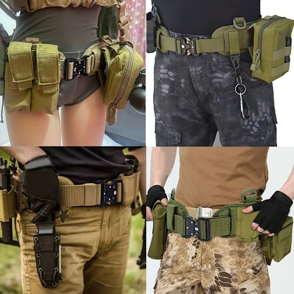 Monikäyttöinen ulkoiluvö, vaellushö, kestävä retkeilyvyö, vyötärösuoja Khaki six piece set