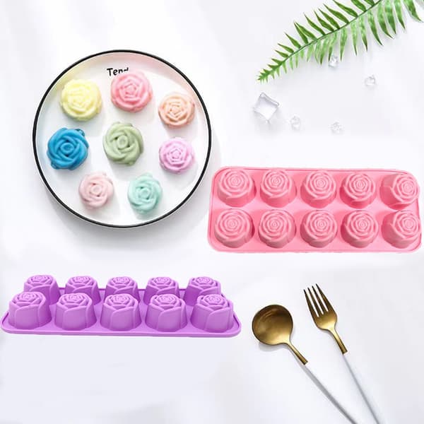 3 st rosformade silikonformar för DIY-choklad, isbitar och baktillbehör