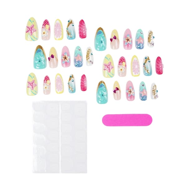 3D Blomster Mandel Press On Manicure Sæt i Blød Gradient Fransk Stil