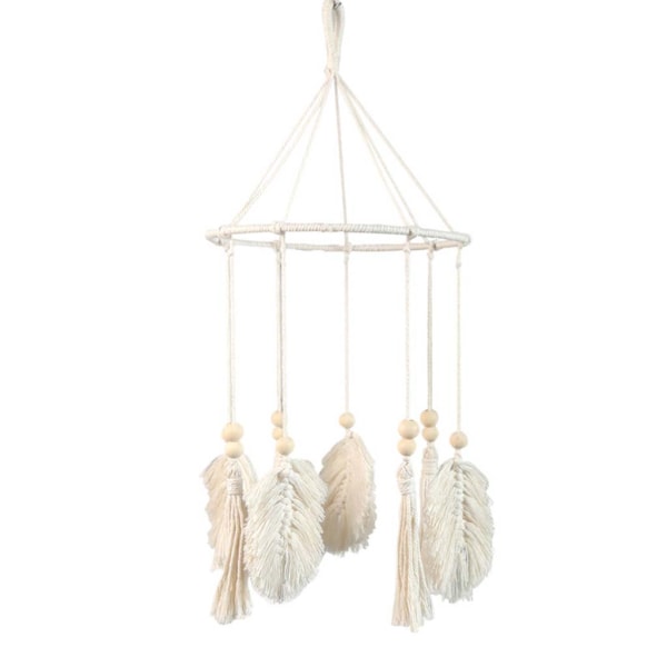 Nordic Boho Woven Leaf Tofsar Wind Chime Makrame Metall Järn Ring Vägghängande Ornament Pendel Bohemian Hemmahem Takdekoration