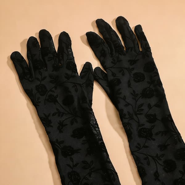 1 par elegante blondehandsker til kvinder, korte handsker, elegante blomsterhandsker til bryllupper
