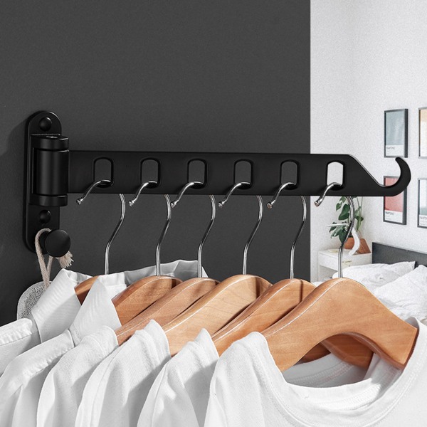 Väggmonterad tvätthängare Torktumlare Vikbar klädhängare Metall förvaringsställ för hem sovsal Balkong Heavy Duty hängare Black