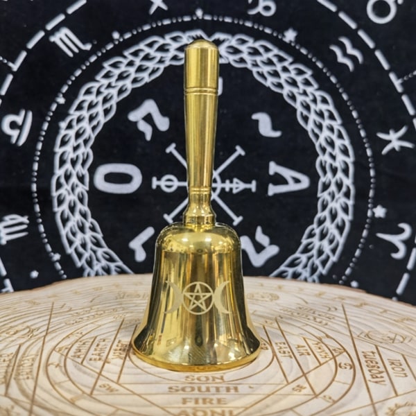 Triple Moon Altar Bell Mini Altar Bell med Pentacle Design Witchcraft Supplies Wicca Hand Bel för Tarot Heminredning null - Pentagram