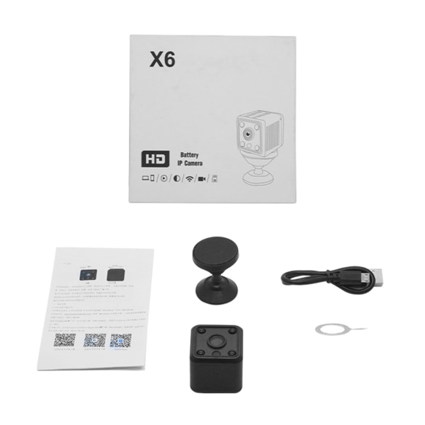 X6 WiFi trådlös kamera, 1080P liten för Smart Home Security Monitor med Night for Vision Rörelsedetektering för inomhus O