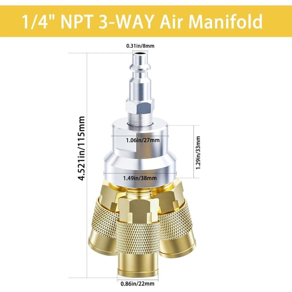 Hurtigkobling Luftfittings 1/4NPT T-stykker Messingkonstruktion Forseglede Samlinger Solid