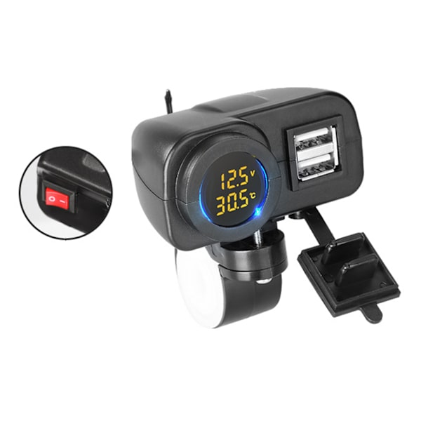 Motorcykel 18W QC3.0 Dual USB Hurtiglader Spænding Temperatur Display Voltmeter