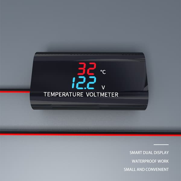 Motorsykkel Voltmeter DC 12V Termometer Digital Voltmeter Måler Temp Måler M