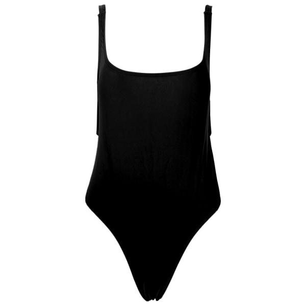 Kvinnors högt skurna rygglösa trosa baddräkt bikini enfärgad push up monokinis Black XL