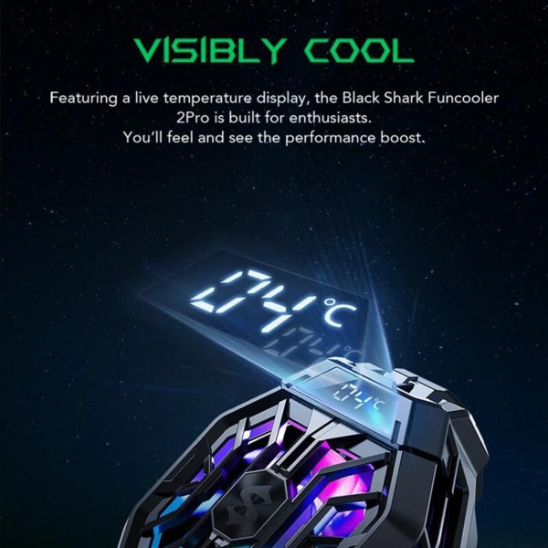 Black-Shark 2Pro Radiator Universal Mobiltelefon Kylare Fläkt 7-blads bakre klämma kylfläns med Temp Display och RGB-ljus