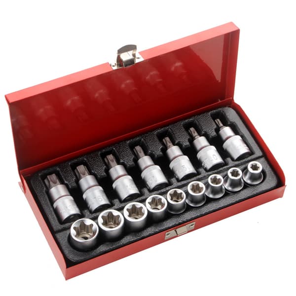 Torx Bit Socket Sett med Koffert E10-E24 T30-T70 16 stk Stål Star Bit Sett for