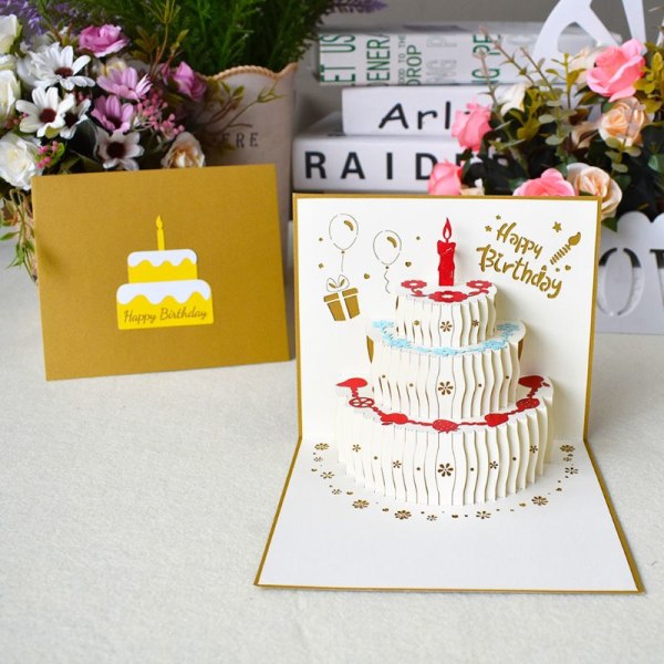 3D til Pop Up fødselsdag lykønskningskort Kage Postkort til børn Hustru Mand Gaver