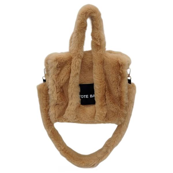 Damväskor Höst Vinter Axelväska Plysch Messenger Bag Top Handväska Handväska Camel