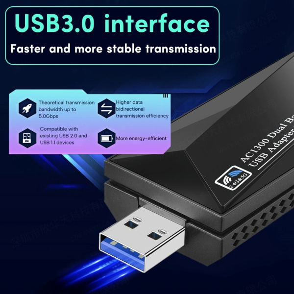 WiFi Adapter USB3.0 1300M Trådlös Mottagare Sändare DualBand 2,4/5GHz För PC Stationär Laptop Nätverkskort