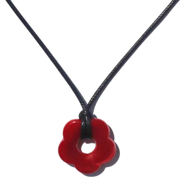 Lång vaxlinje Flower Pendant Choker Estetiskt halsband för kvinnor Elegant justerbar kedja Flickor Fest Födelsedagspresent Red