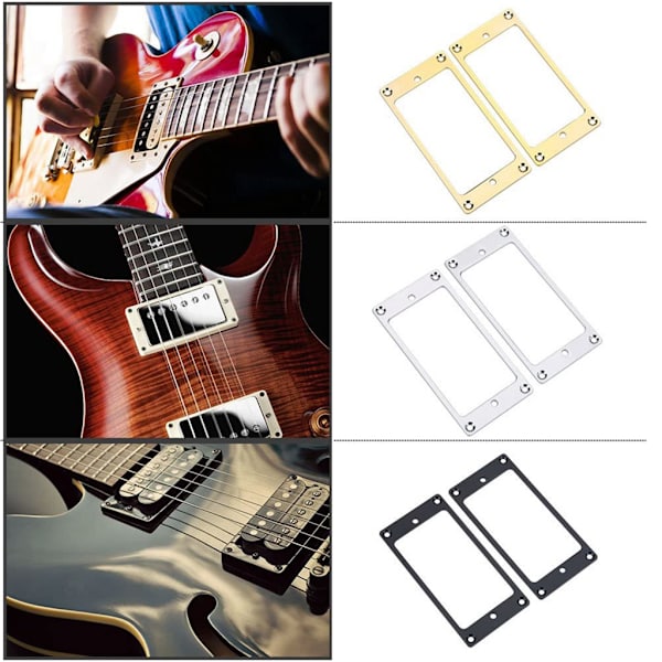 2 st Flat Top Bridge Neck Pickups Cover Frame Elektrisk Gitarr Ersättningsdelar Golden