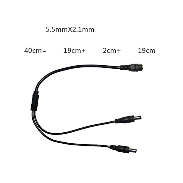 40 cm DC5521 strømkabel 5,5x2,1 mm hun til 5,5x2,1 mm hanstik Splitter ledning forlængerledning til skærme routere null - One for three