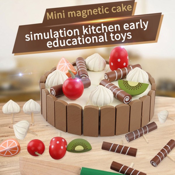 Barn Födelsedagstårta Magnet Träleksaker Kök Låtsas för lek Fruktleksaksöra
