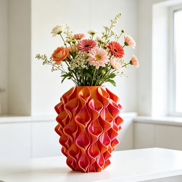 Blomvas, 3D-printad vas röd och guld blomvas dekorativ blomvas